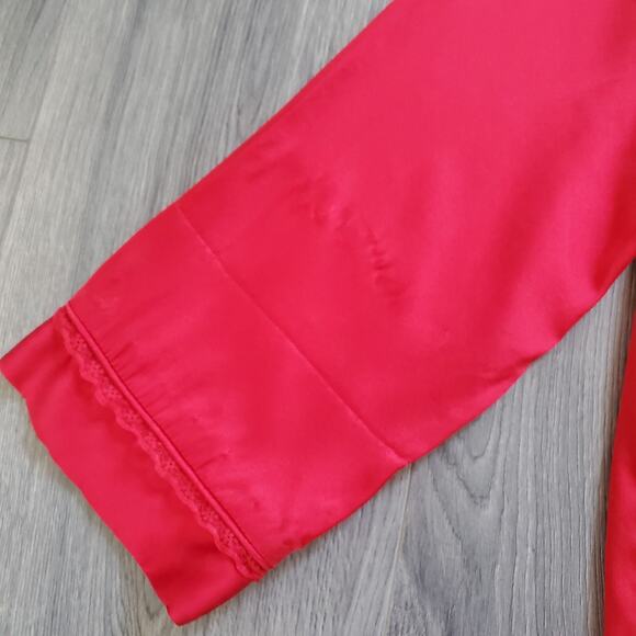 Texere Silk Nightgown Sleep Shirt Large Red Long Sleeve Button Up Classic - Picture 6 of 10